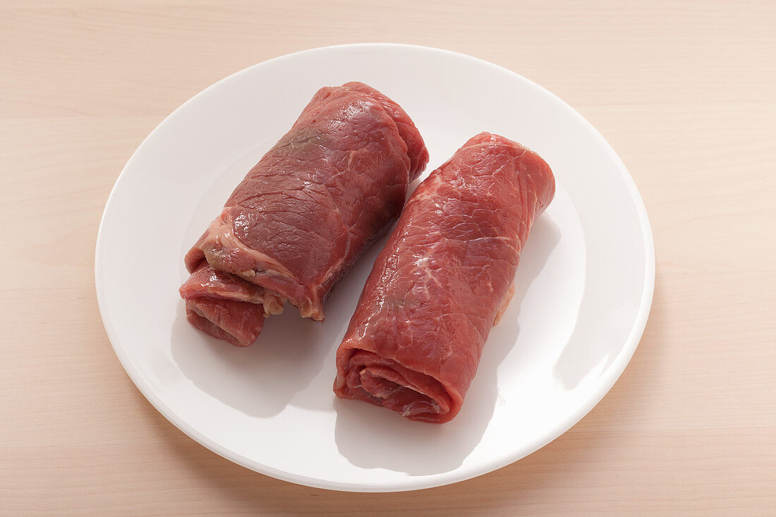Raw beef roulades