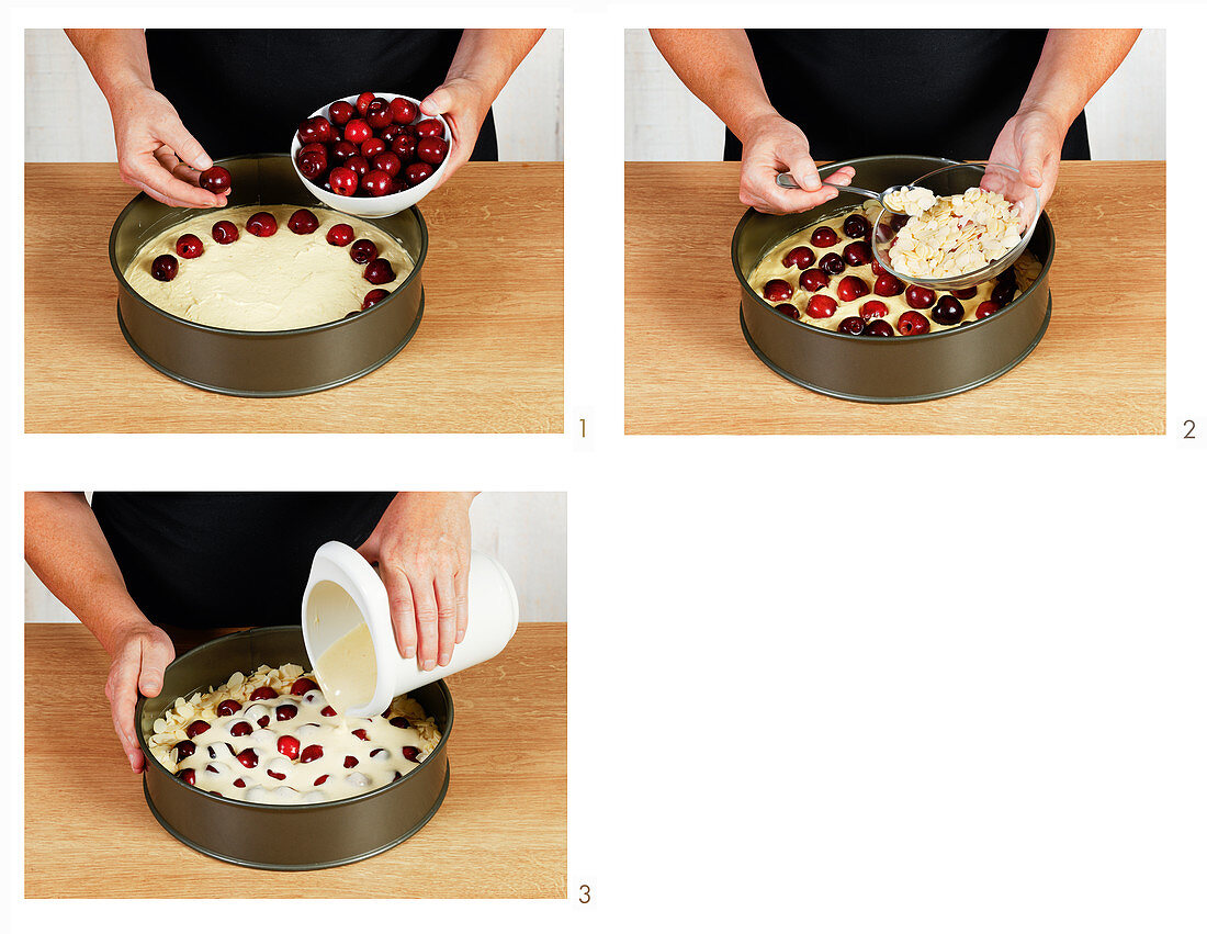 Preparing a sunken cherry cake