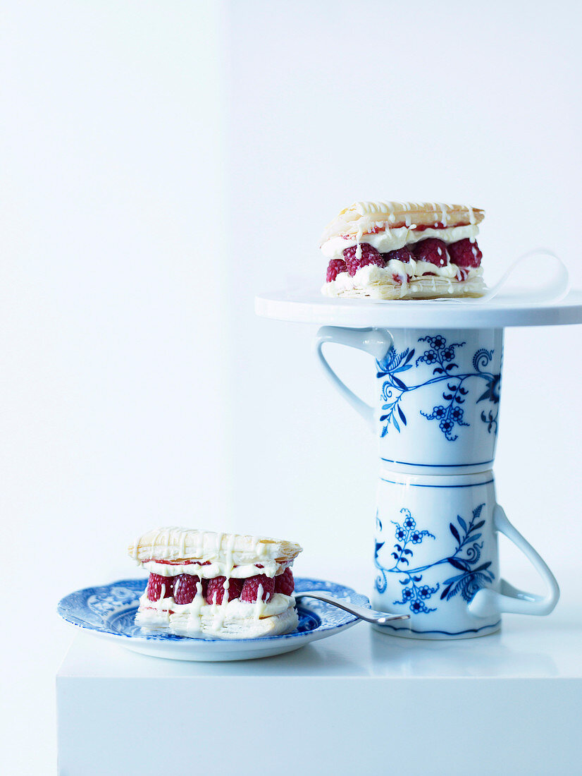 White chocolate and raspberry mille-feuilles