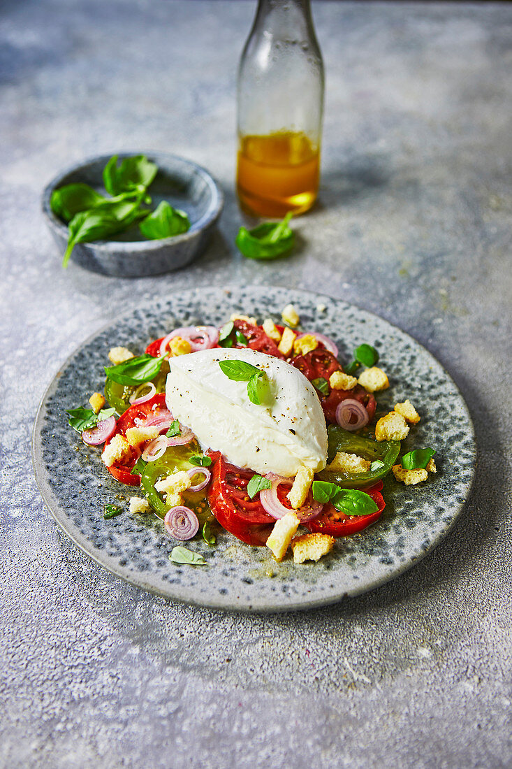 Tomato and mozzarella salad with tomato dressing