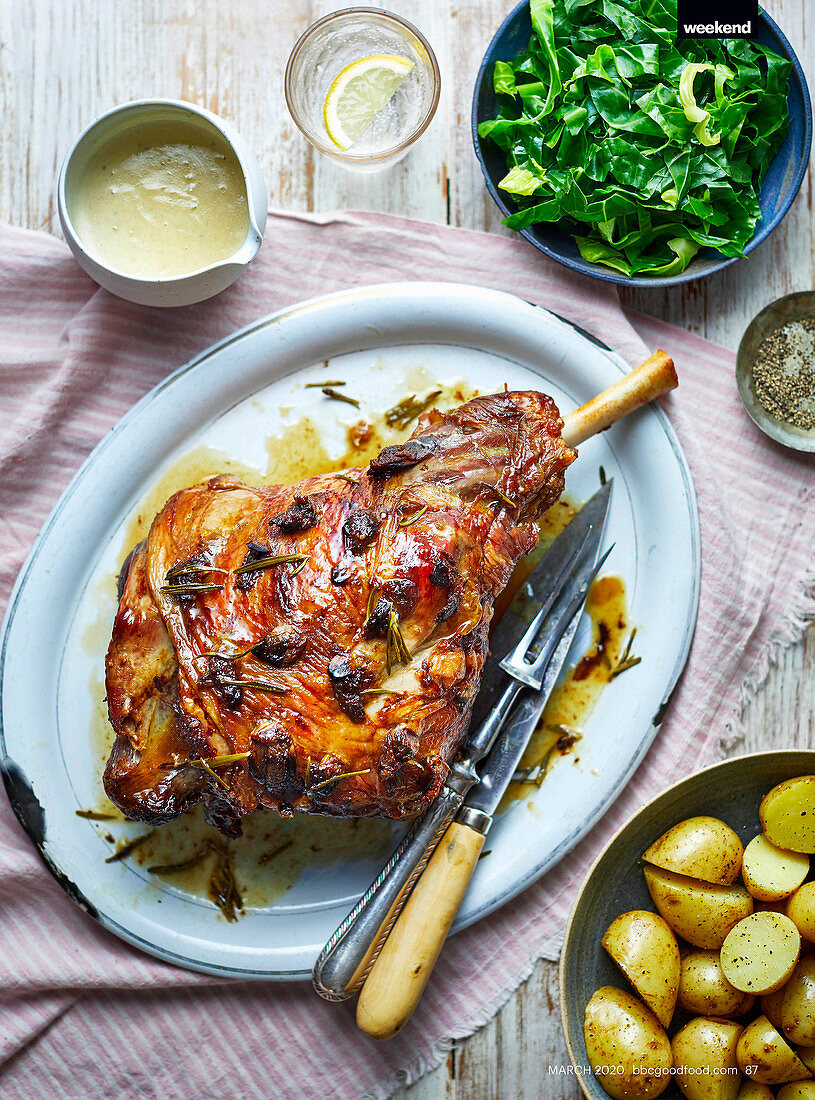 Leg of lamb with olives and rosemary