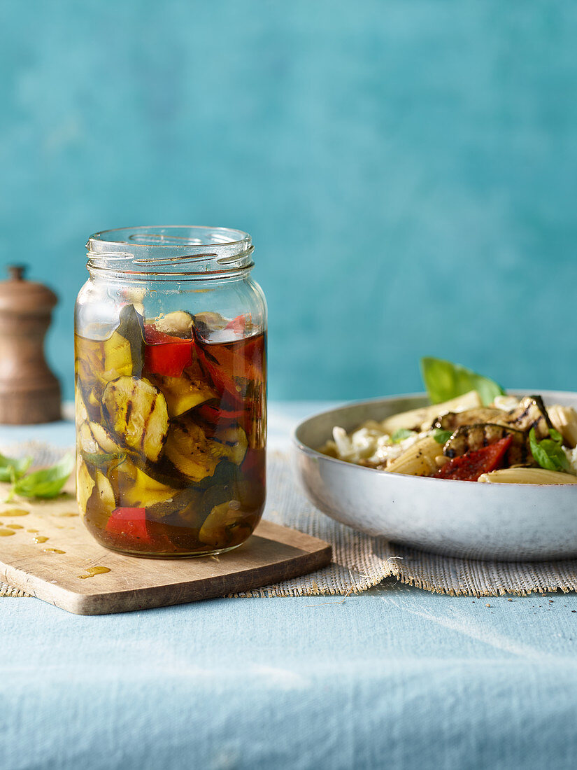 Charred courgettes in oil