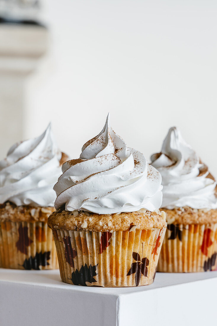 Cinnamon almond cupcakes with swiss meringue cream frosting