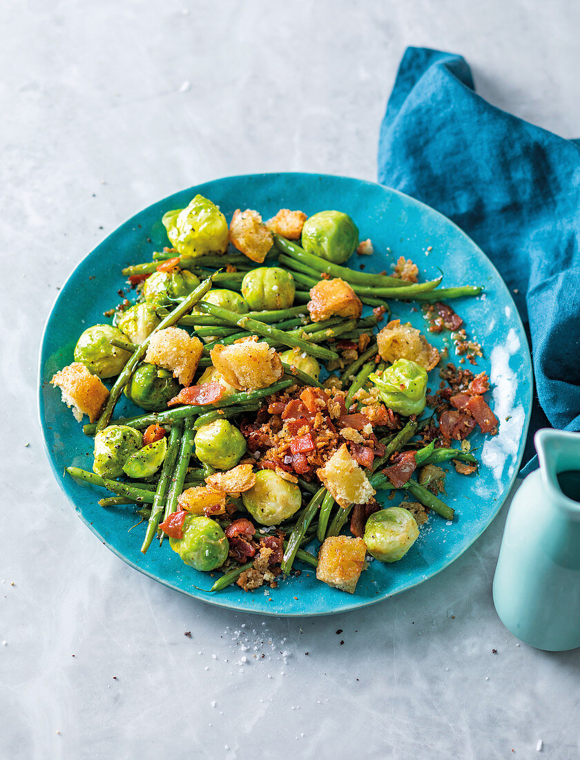 Crispy brussels sprouts and beans