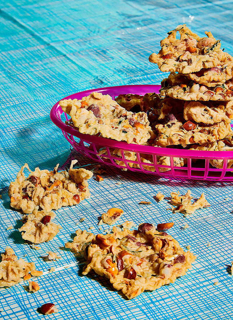 Indonesian rempeyek (peanut and kaffir lime kerupuk)