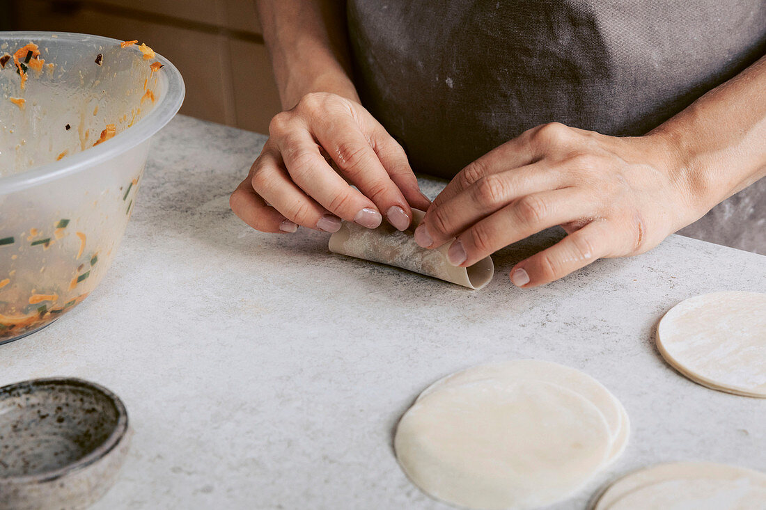 Preparing gyoza