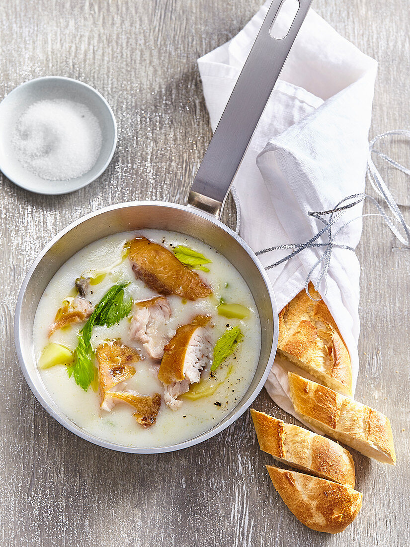 Creamy soup with silver carp