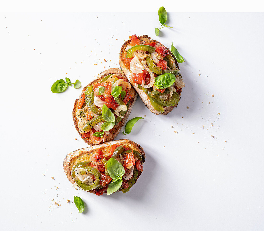 Crostini with peperonata and basil