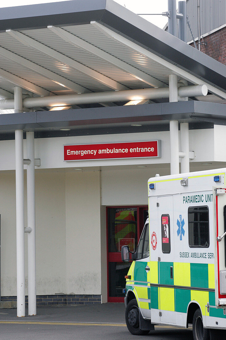 Ambulance outside hospital, UK