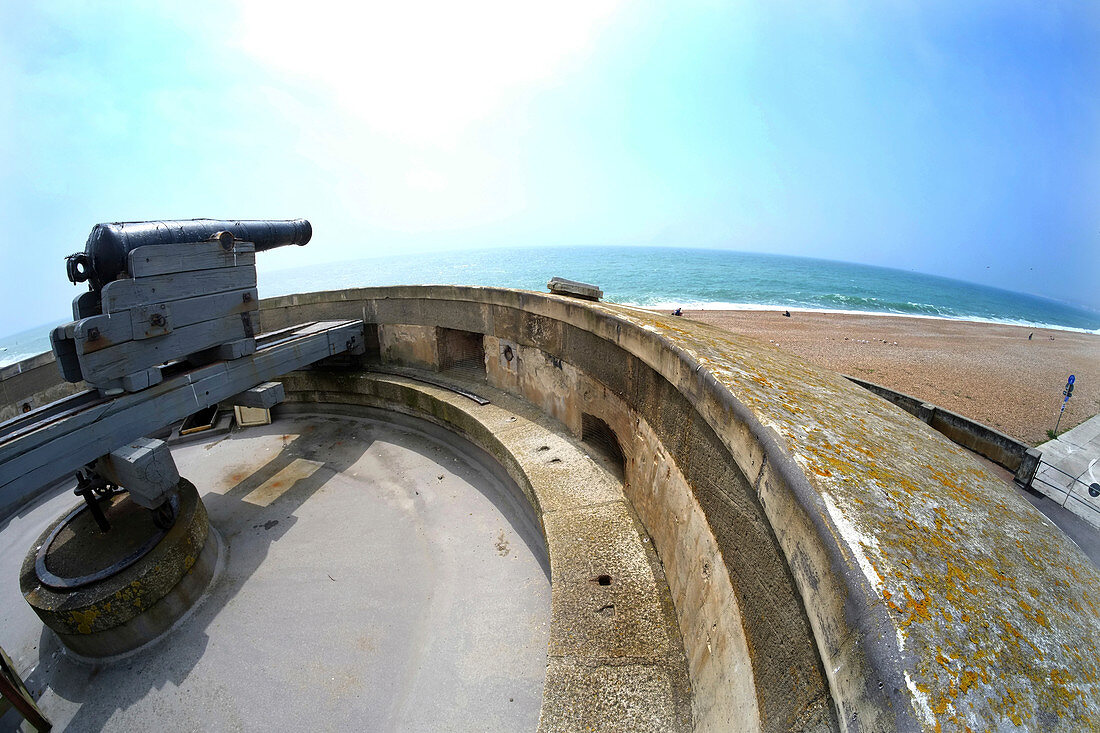 Martello Tower and cannon, Seaford, East Sussex UK