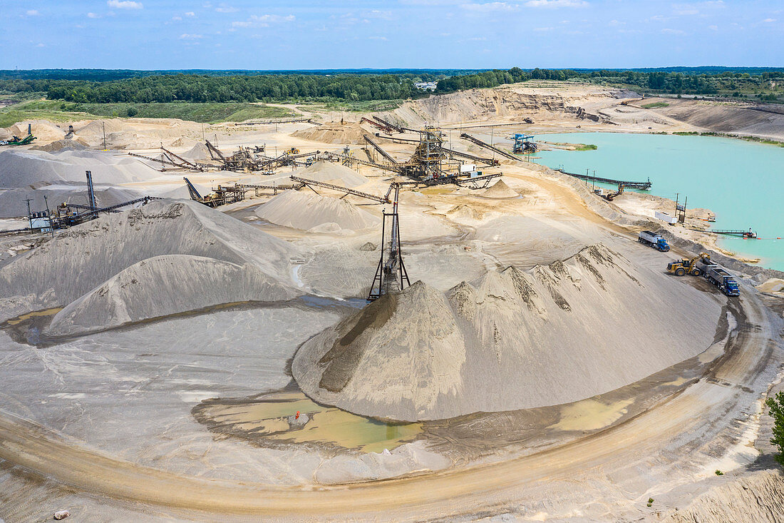 Sand and gravel mine, aerial photograph