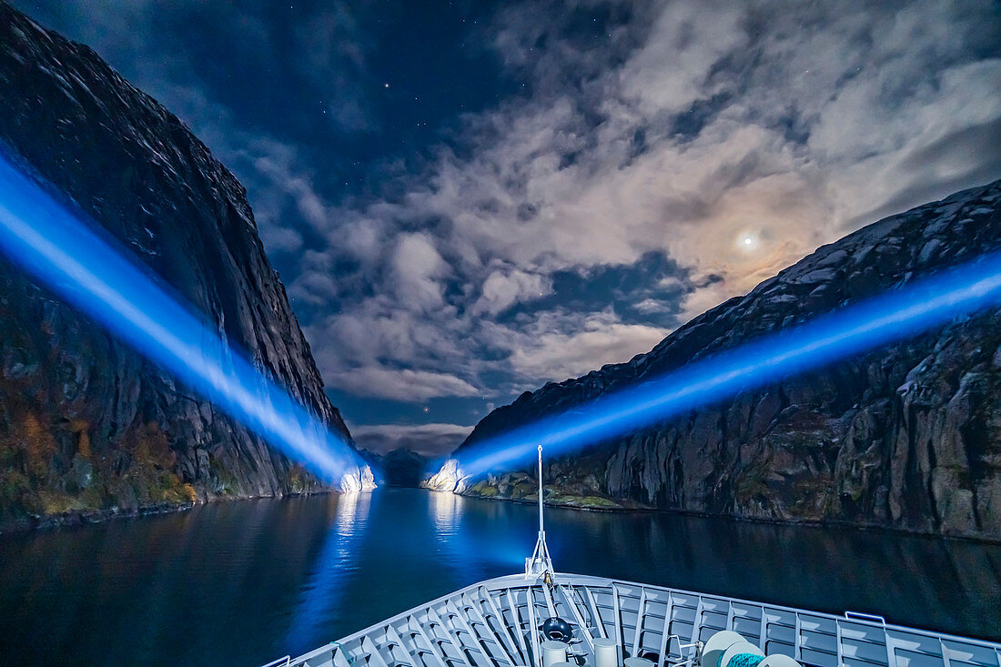 Sailing on fjord at night