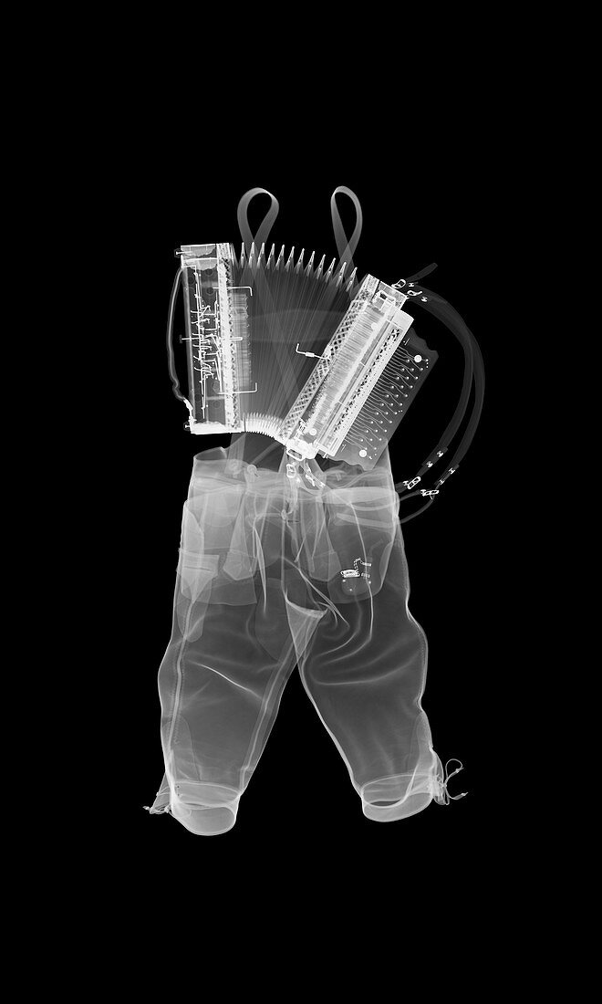 Lederhosen and piano accordion, X-ray