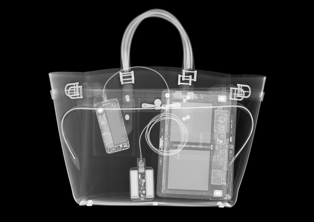 Fashion handbag containing computer devices, X-ray