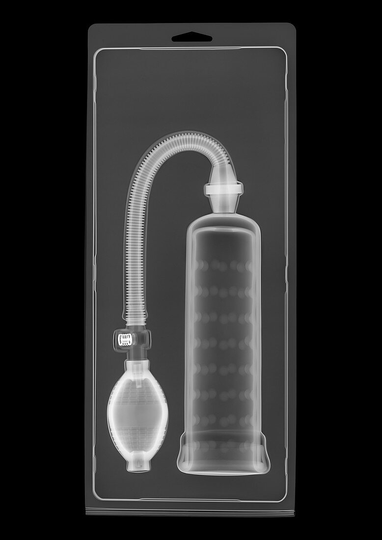 Penis pump in packet, X-ray