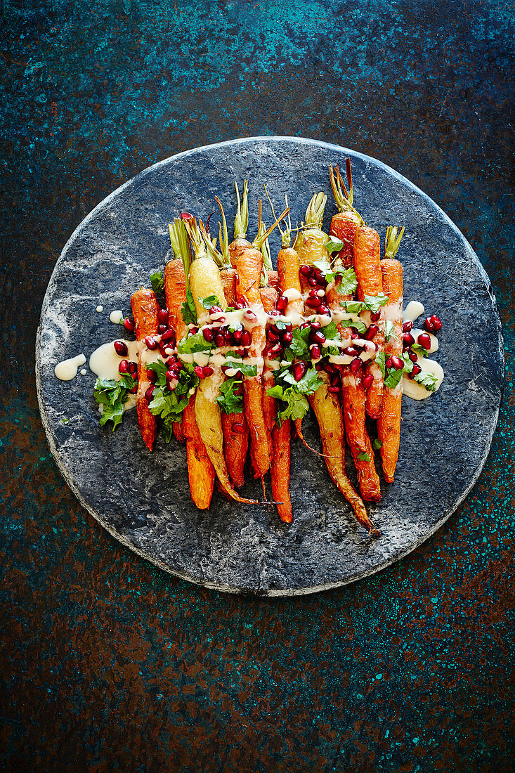 Roasted carrots with tahini and pomegranate