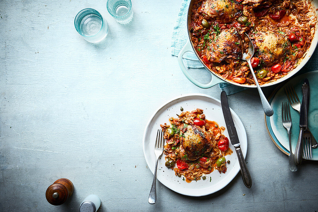 Chicken cacciatore one pot with orzo