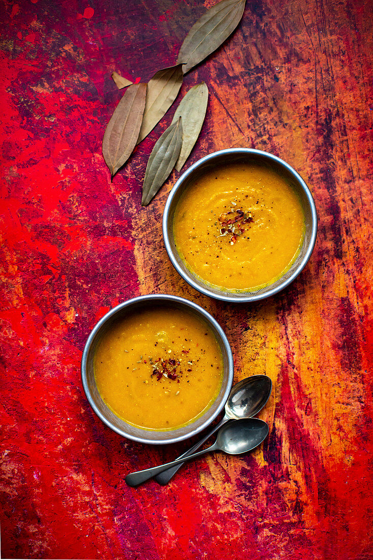 Pumpkin cream soup in bowls