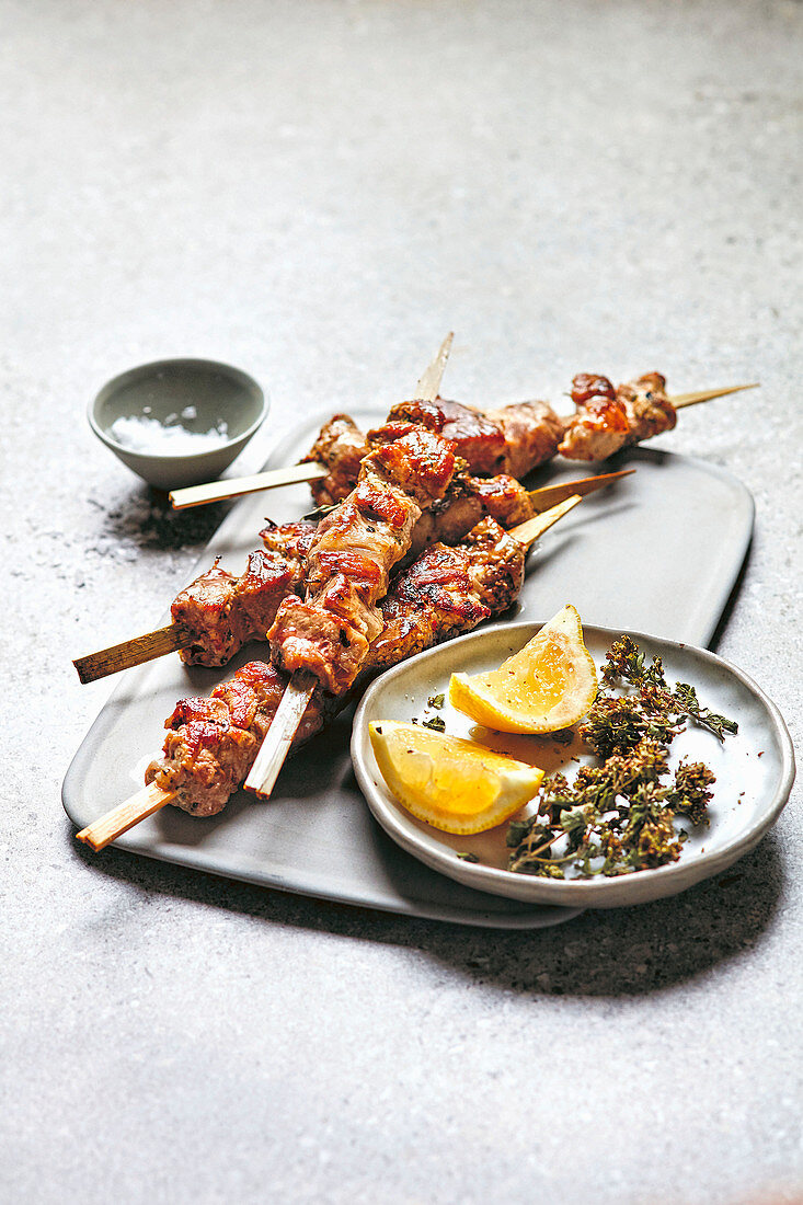 Greek pork skewers