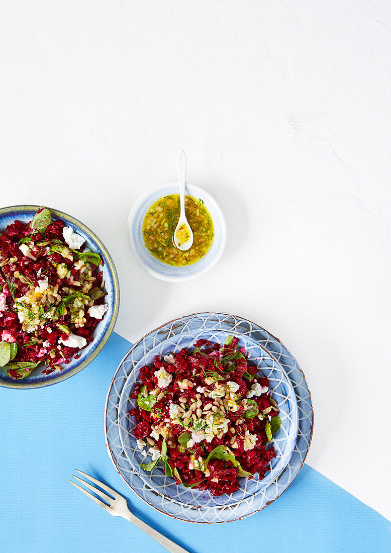 Beetroot rice with feta