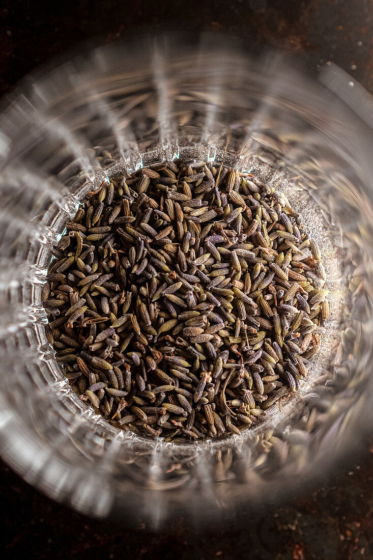 Getrocknete Lavendelsamen im Glas