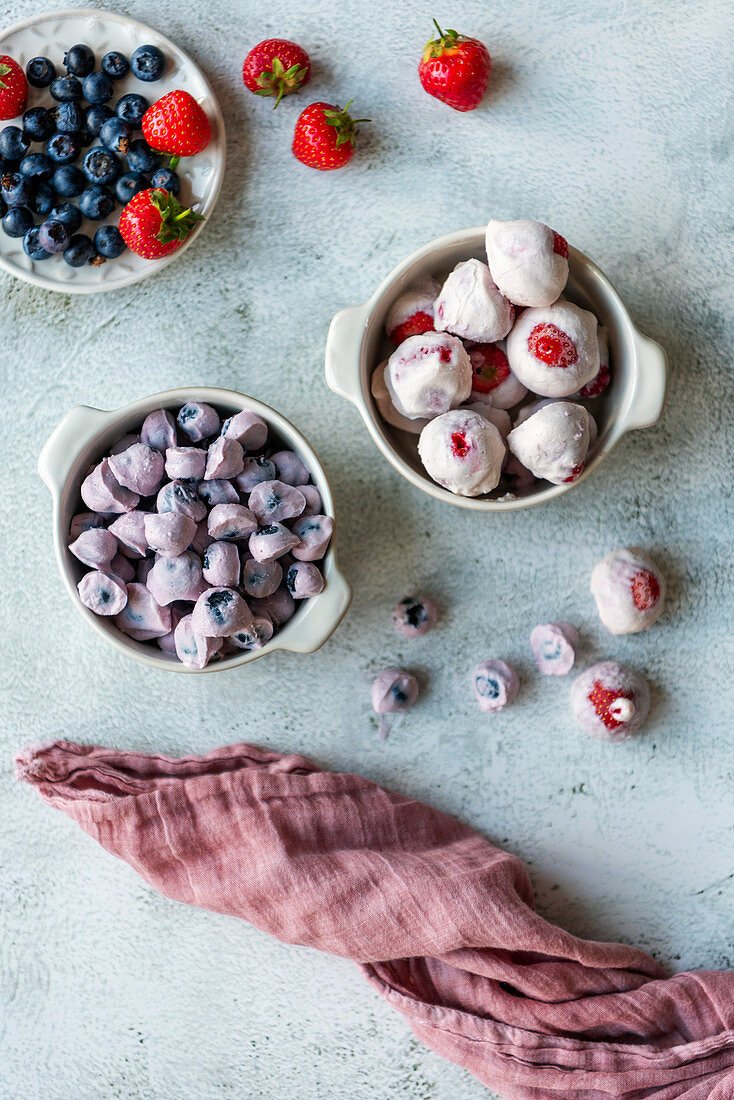 Joghurt Bites mit Blaubeeren und Erdbeeren