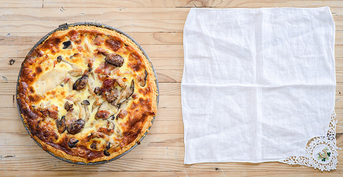 Mushroom and cheese tart with bacon
