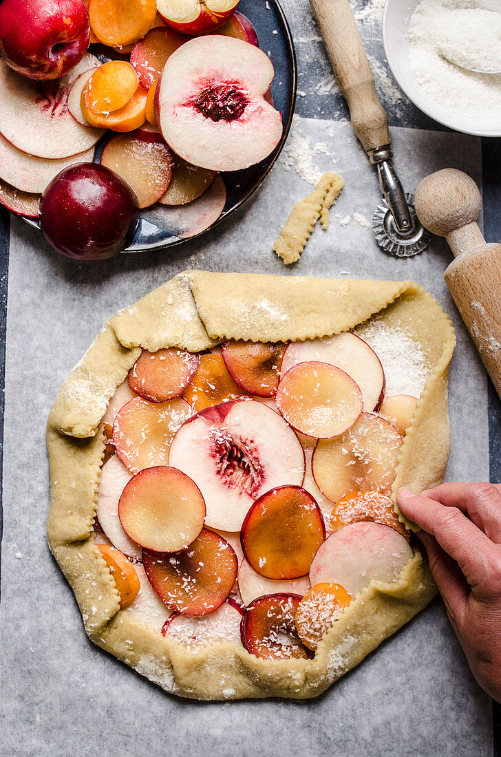 Coconut and summer fruit galette