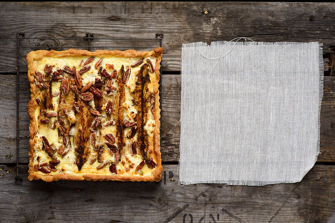 Sweet potato, pecan nut and goat's cheese tart