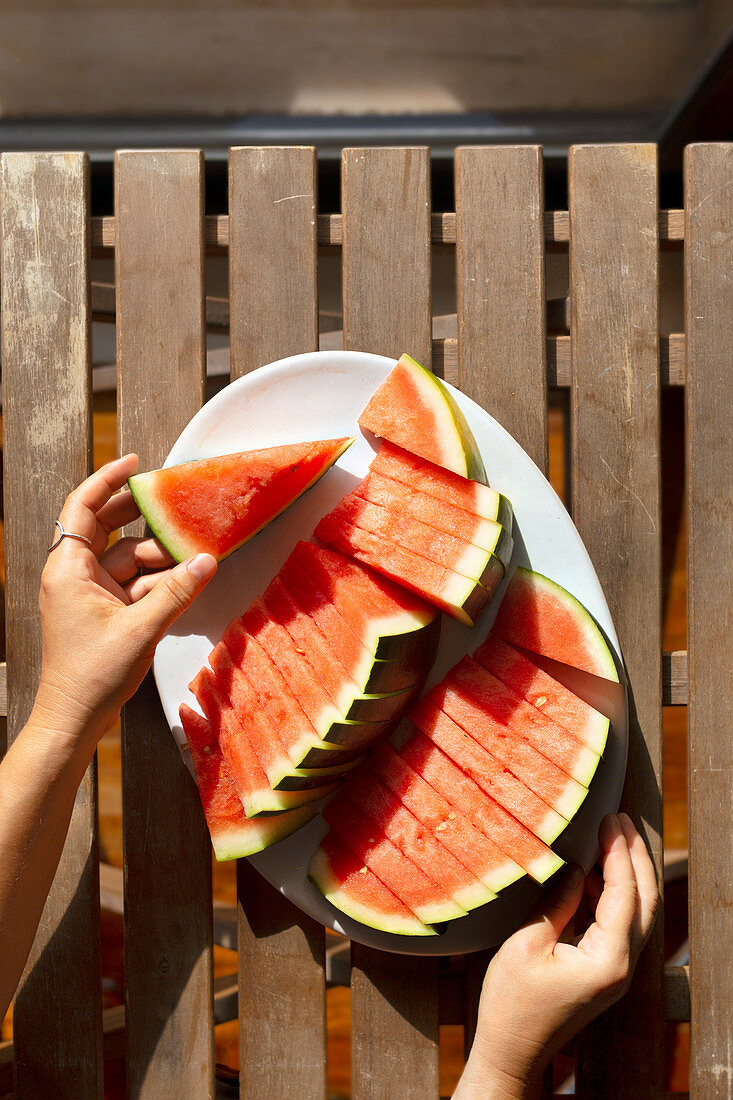 Sliced watermelon on a plate