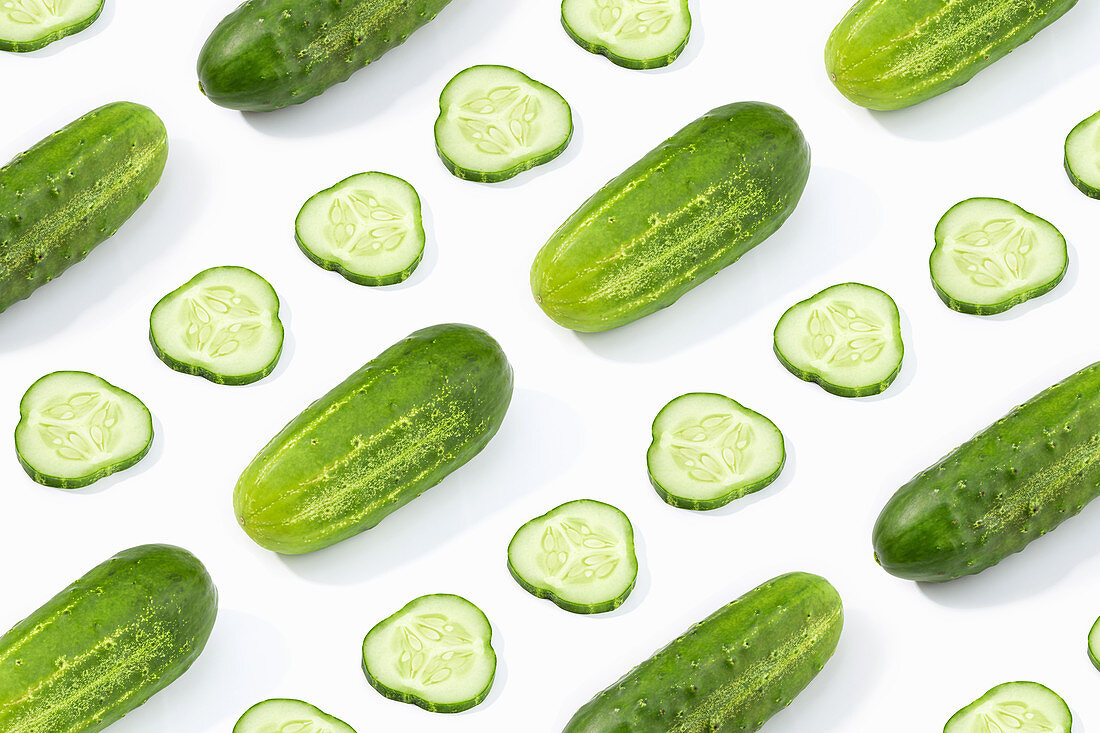 Cucumber pattern isolated on white background. Cucumis sativus