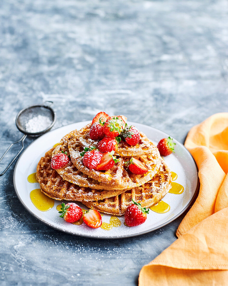 Buckwheat Waffles with Golden Syrup