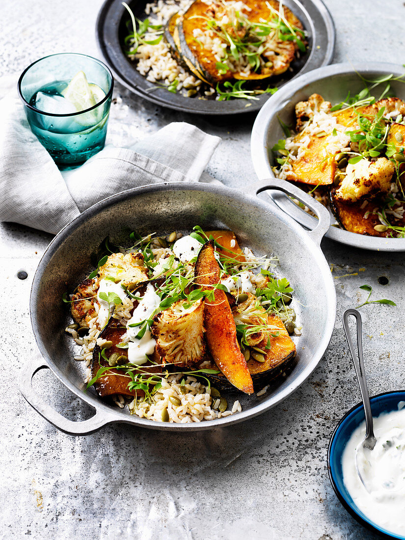 Spicy Pumpkin and Cauliflower with Rice and Yoghurt