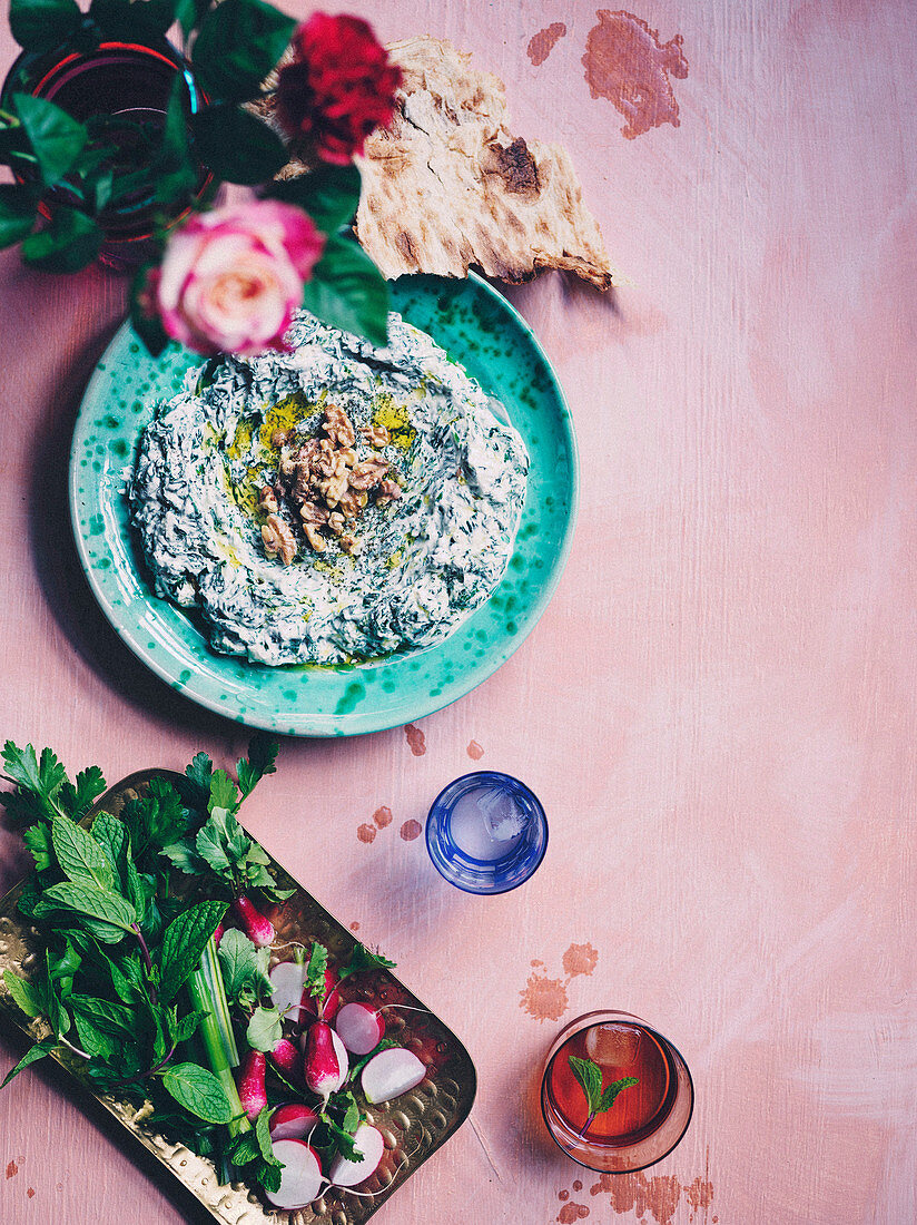 Spicing up Spring - Spinach and yoghurt dip with sabzi khordan