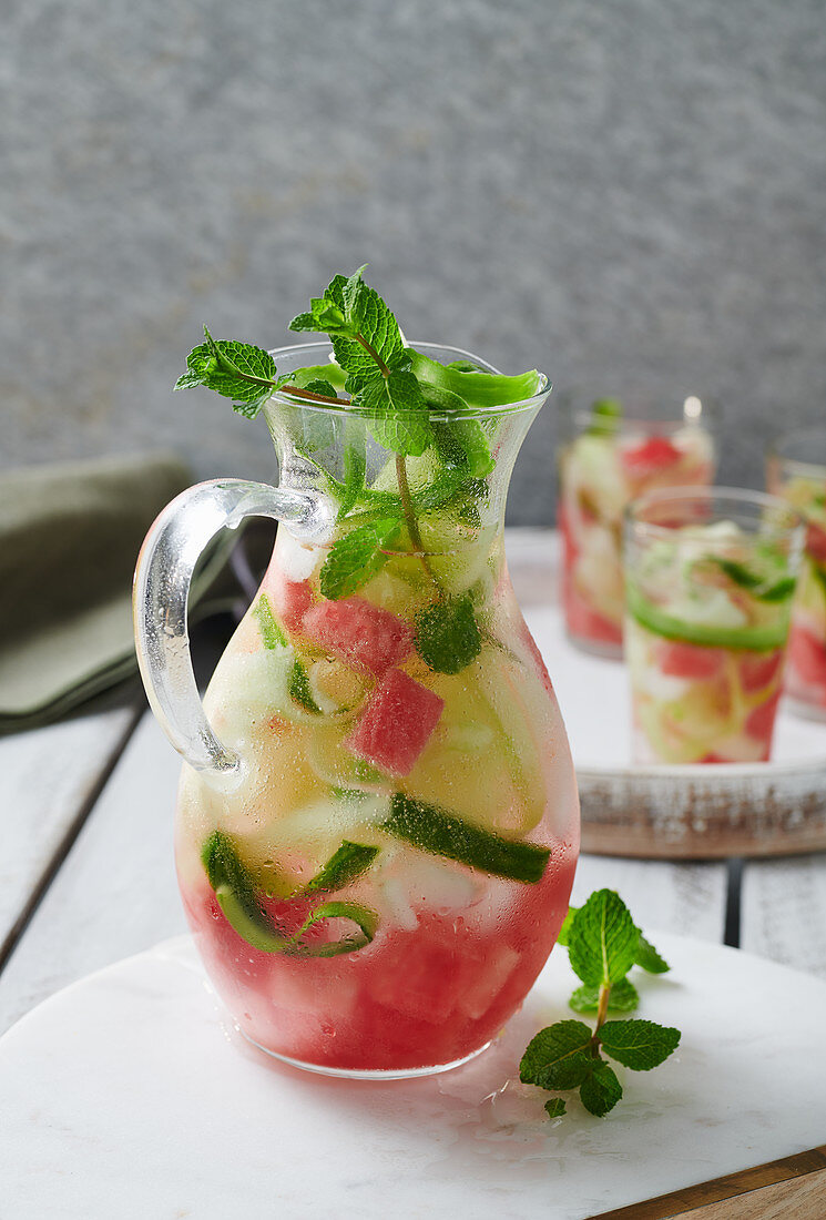 Infused water with cucumber and melon