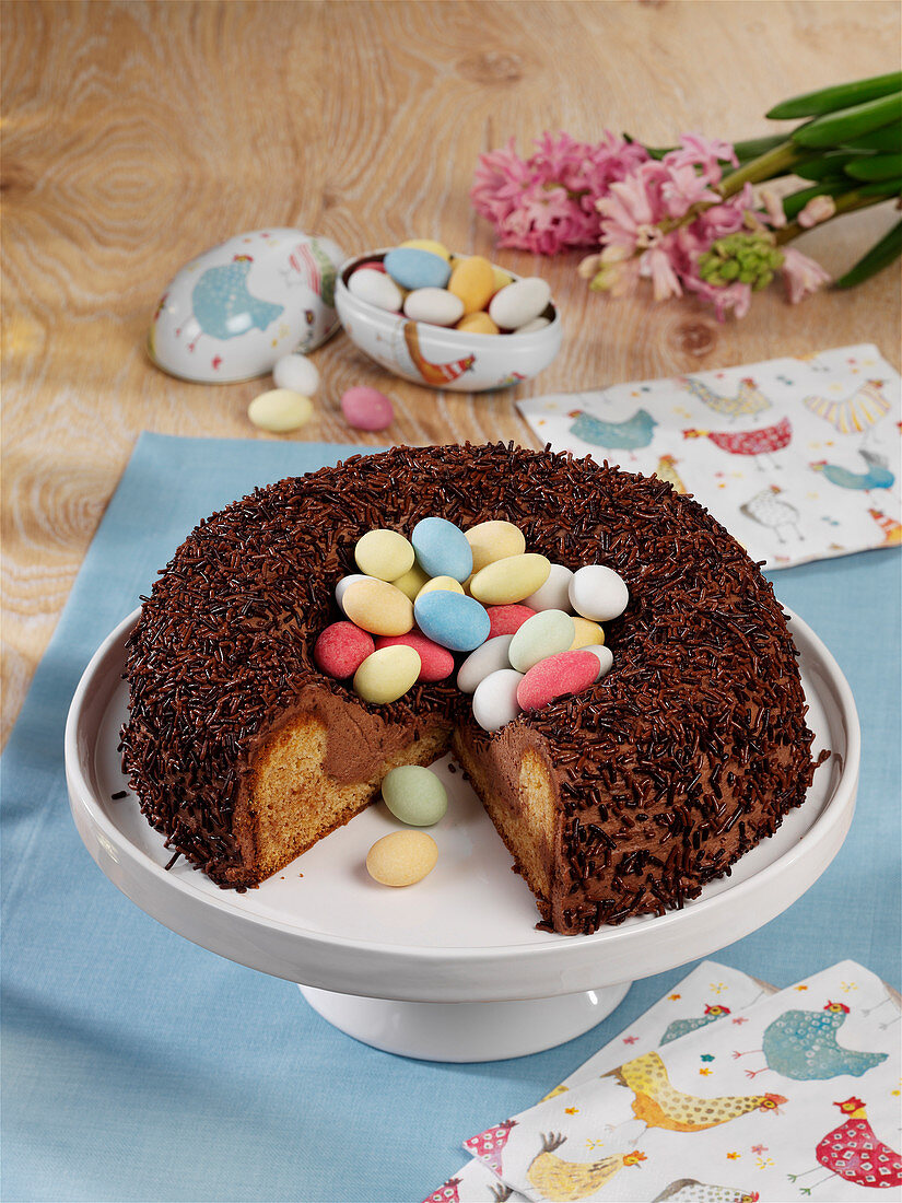 Easter basket cake with chocolate