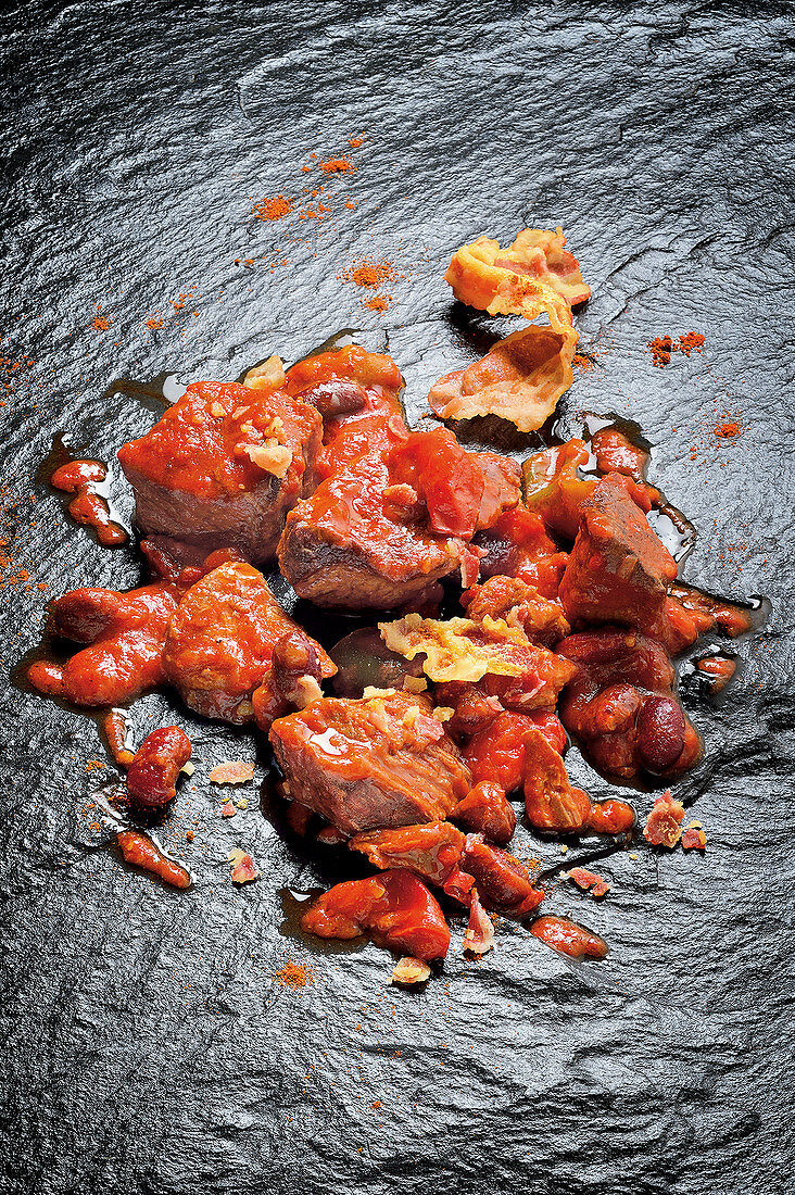 Stout chilli – lamb chilli made with bacon, tomatoes and kidney beans