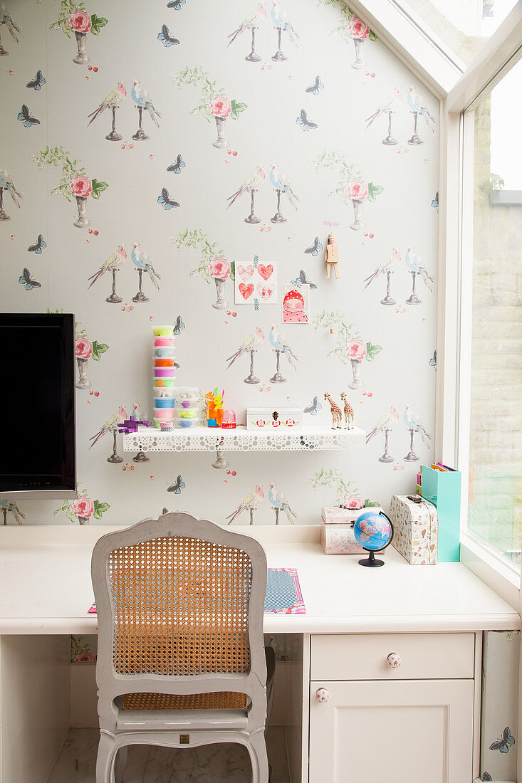 White desk in girl's bedroom