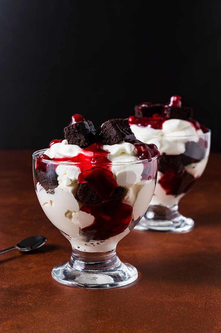 Chocolate, cranberry and whipped cream trifle