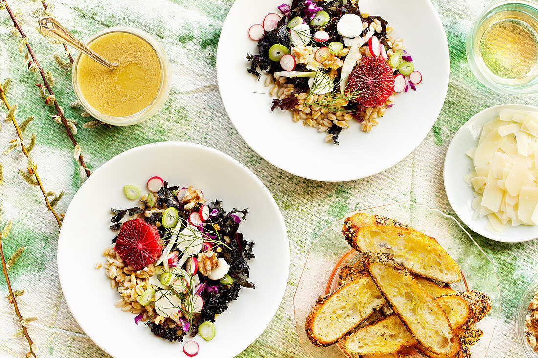 Mediterranean Farro Salad with Toasted Walnut Vinaigrette