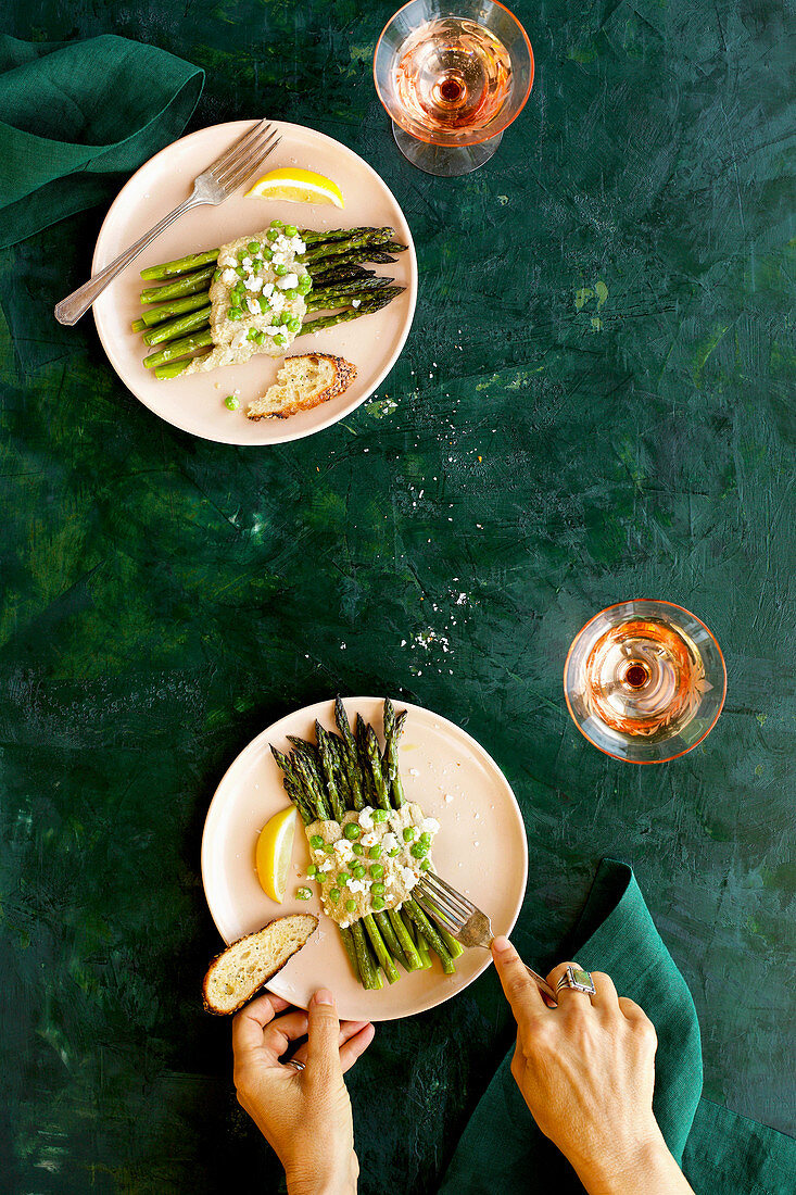 Roasted Asparagus with Fresh Pea Pesto