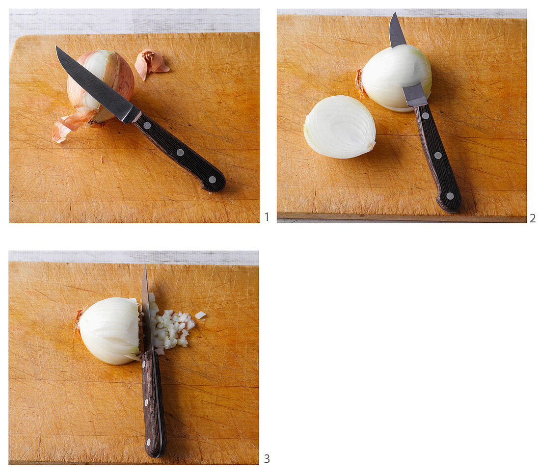 An onion being diced