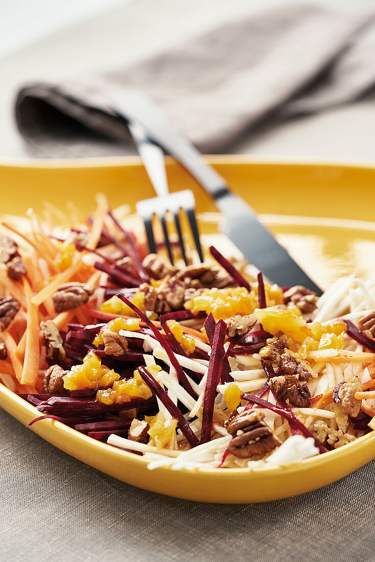 Root vegetable salad with apricot dressing