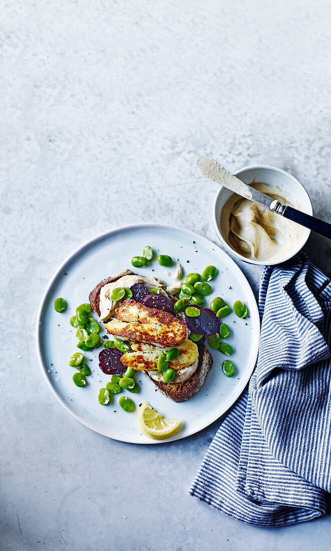 Halloumi and beetroot open sandwich