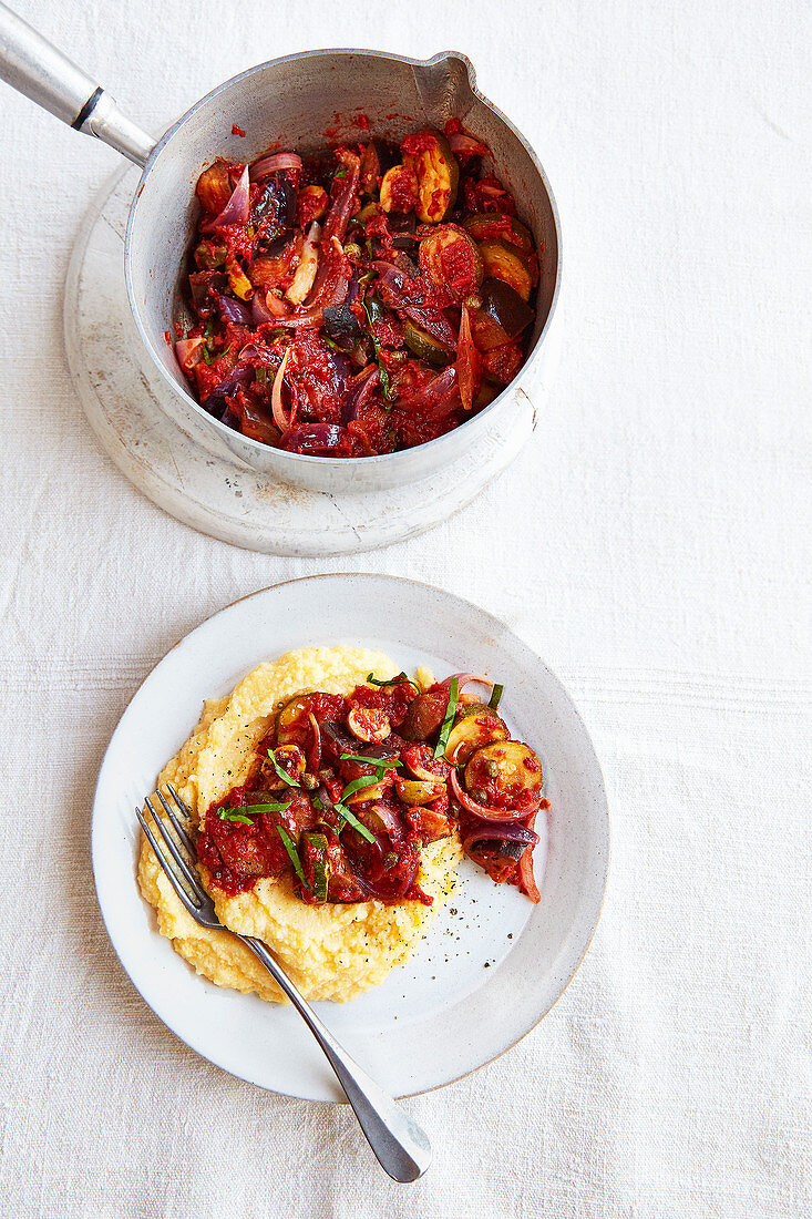 Cheese polenta with caponata