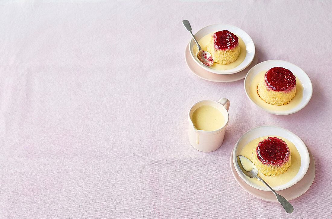 Raspberry and coconut steamed sponge