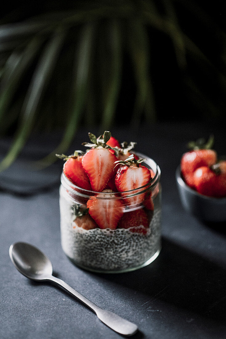 Chia pudding with strawberries