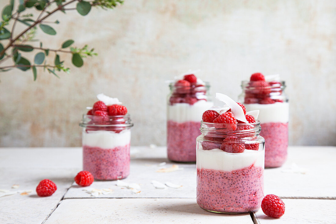 Raspberry and lime chia pudding with coconut