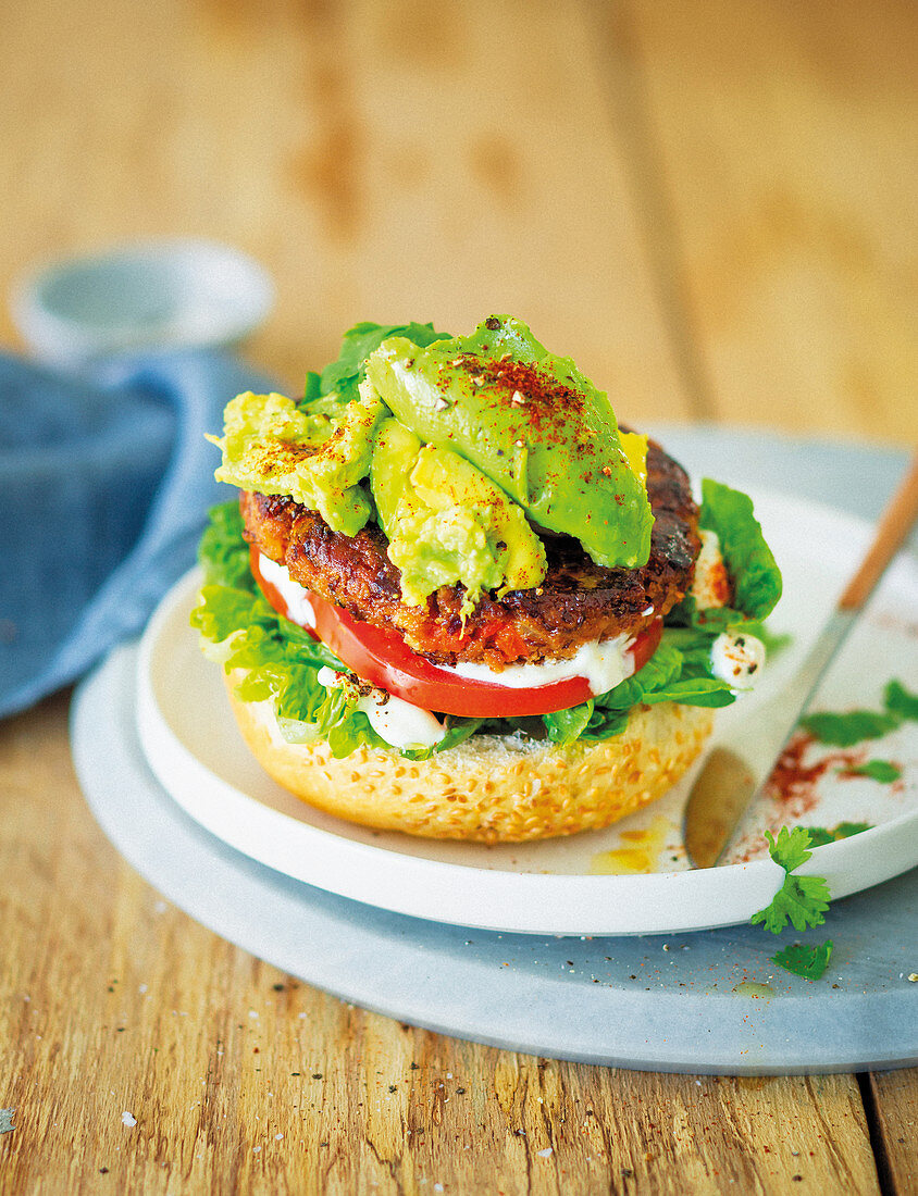 Chilli sin carne burgers with avocado smash and feta