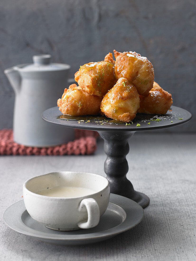 Donut 'dumplings' made from choux pastry with a lime glaze